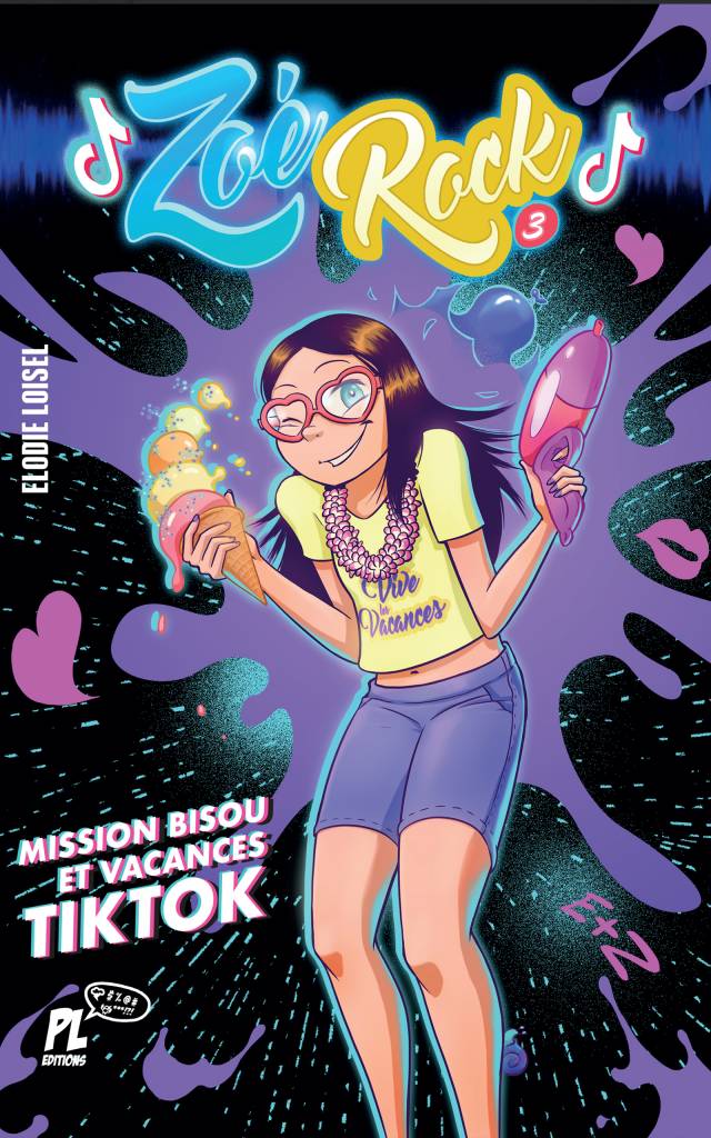 Couverture du livre Zoé Rock T3, une aventure estivale pleine de rires, de magie et de TikTok où Zoé se lance dans des vacances inoubliables au camping des Flots verts !